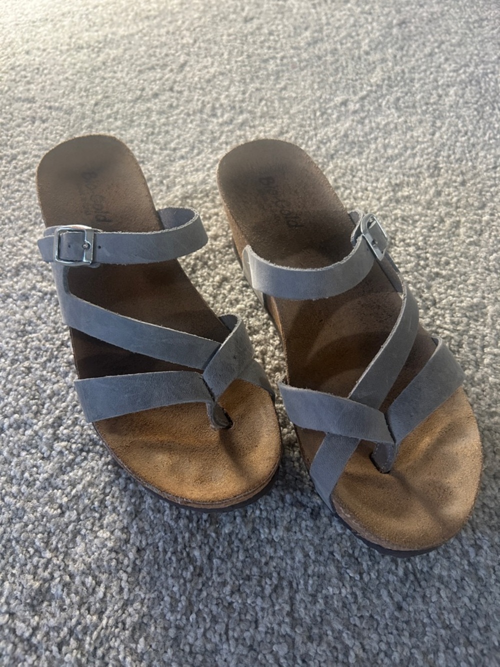 Women's Gray Suede Strappy Slide Sandals with Buckle